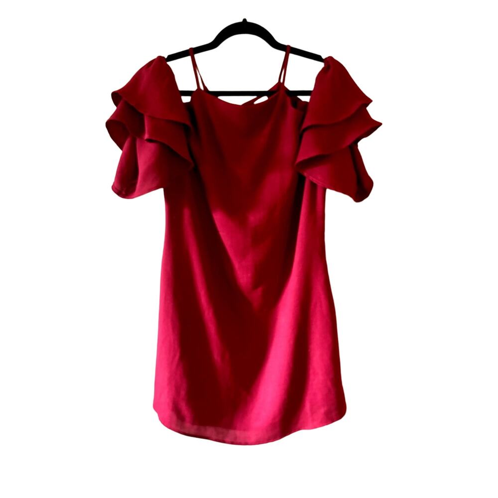 Cooperative Urban Outfitters Red Burgundy Cold Shoulder Ruffle Sleeve Dress M
